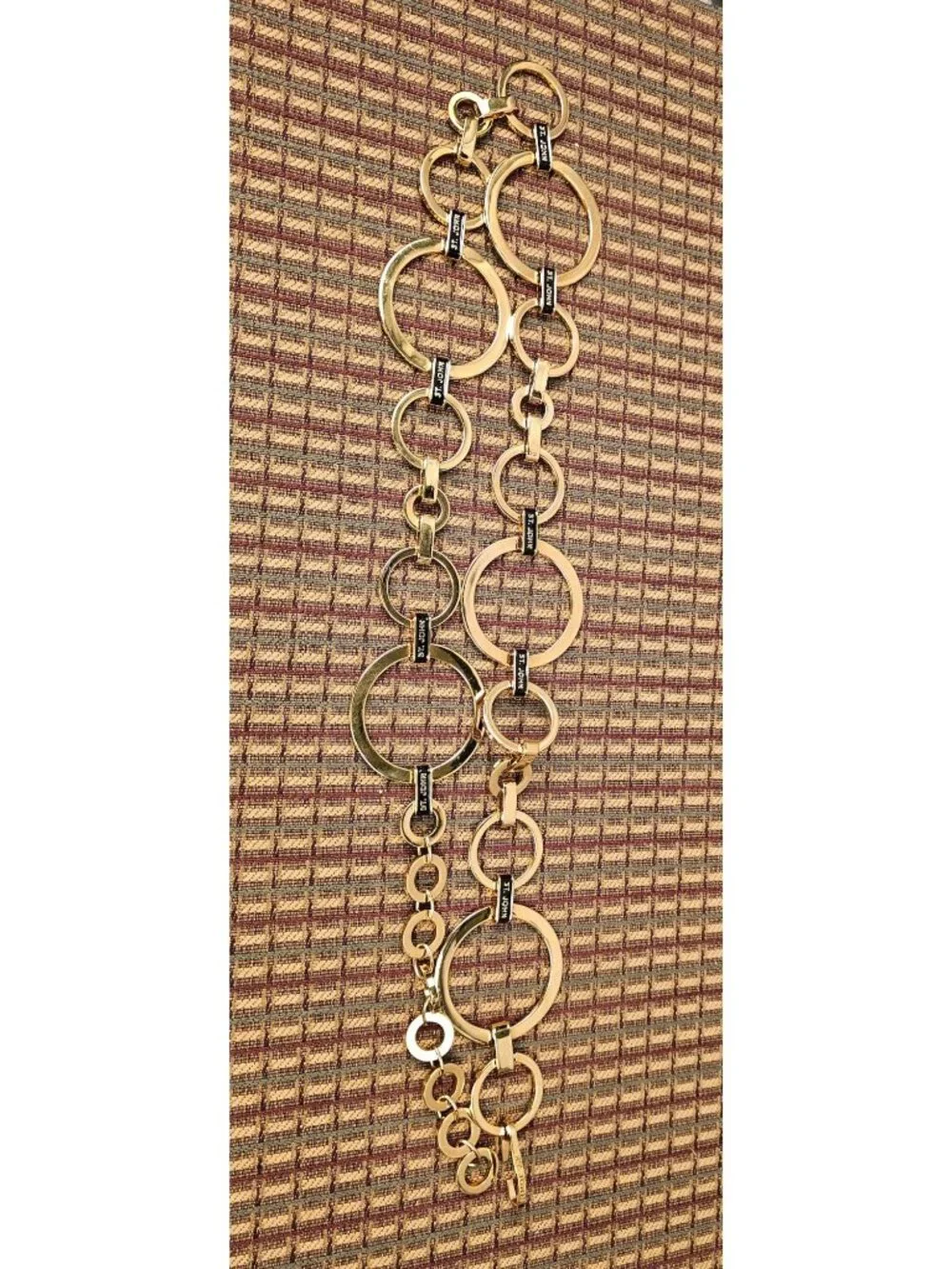 St. John Gold & Black Chain Link Belt With Logo Accents - 41 Inches Long
